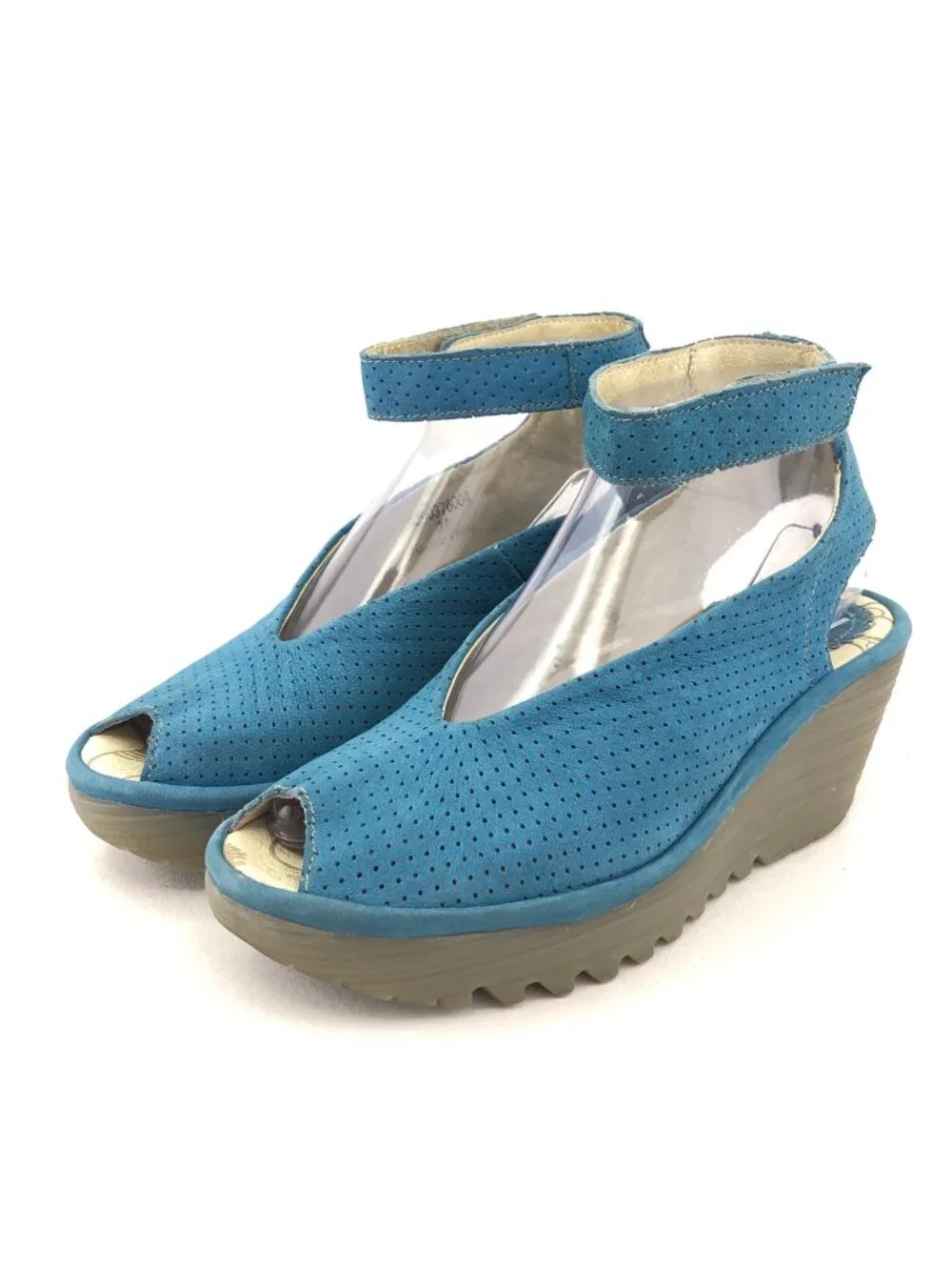 Fly London Yala Blue Suede Wedge Sandals EUR 37